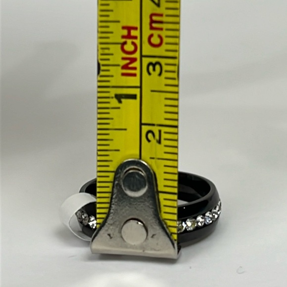 Stainless Steel Mens Unisex White Rhinestone Gunmetal Black Gray Ring Band Sz 9 - Picture 4 of 5